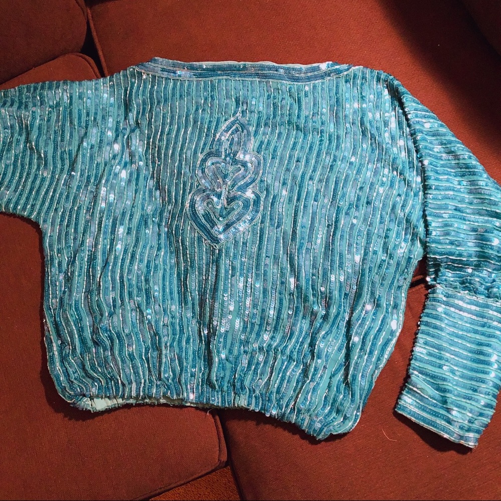 Sequin & Beaded Top 1980’s Aqua Marine